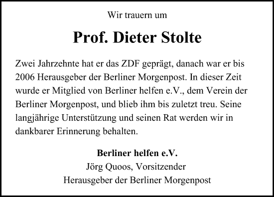 Traueranzeige von Dieter Stolte von Berliner Morgenpost