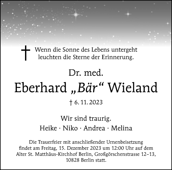 Traueranzeige von Eberhard Wieland von Berliner Morgenpost
