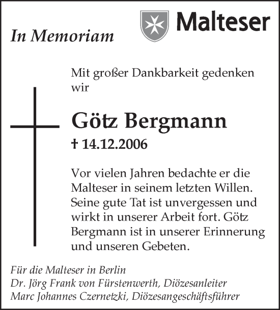 Traueranzeige von Götz Bergmann 