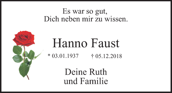 Traueranzeige von Hanno Faust von Berliner Morgenpost