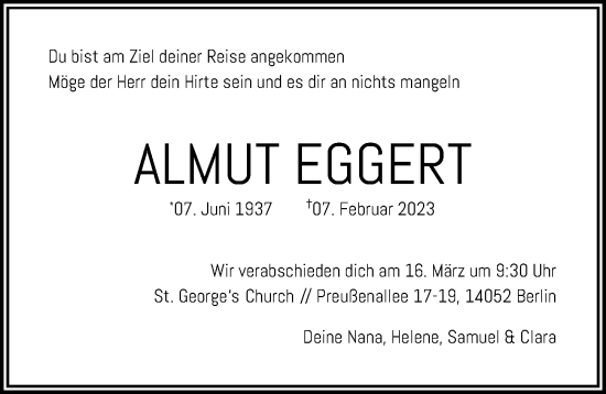 Traueranzeige von Almut Eggert von Berliner Morgenpost