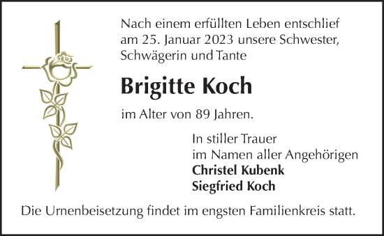 Traueranzeige von Brigitte Koch von Berliner Woche / Spandauer Volksblatt