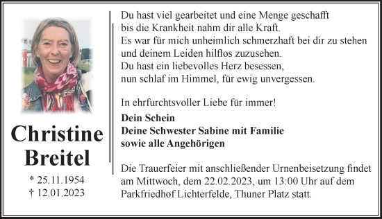 Traueranzeige von Christine Breitel von Berliner Morgenpost