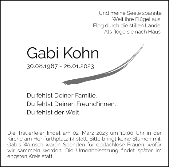 Traueranzeige von Gabi Kohn von Berliner Morgenpost