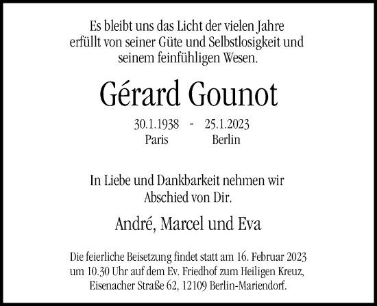 Traueranzeige von Gerard Gounot von Berliner Morgenpost