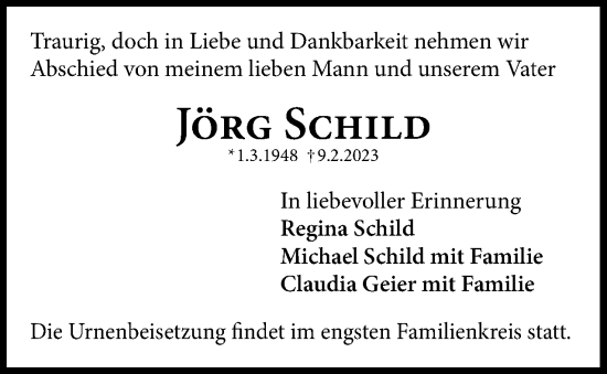 Traueranzeige von Jörg Schild von Berliner Woche / Spandauer Volksblatt