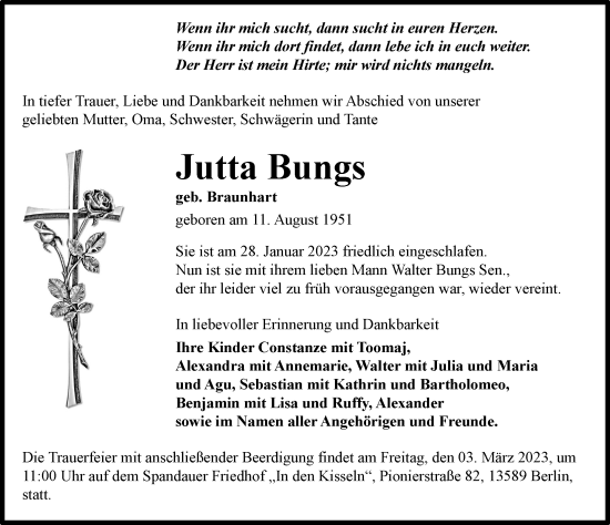 Traueranzeige von Jutta Bungs von Berliner Morgenpost