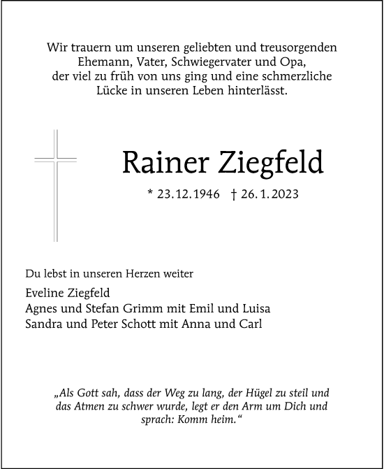 Traueranzeige von Rainer Ziegfeld von Berliner Morgenpost