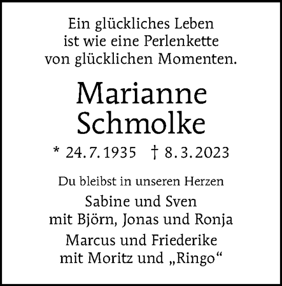 Traueranzeige von Marianne Schmolke von Berliner Morgenpost