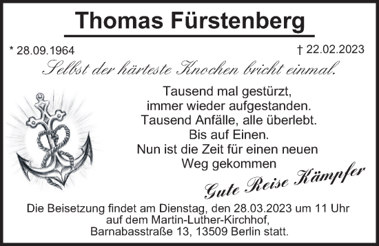 Traueranzeige von Thomas Fürstenberg von Berliner Morgenpost