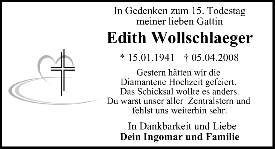 Traueranzeige von Edith Wollschlaeger von Berliner Morgenpost