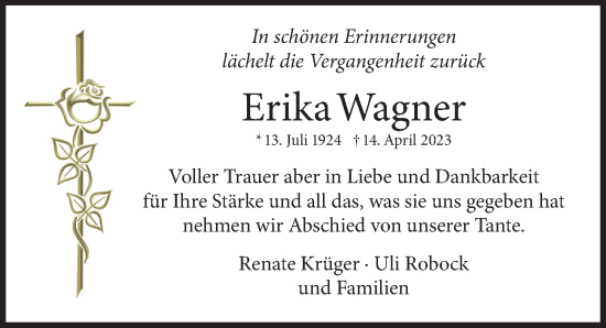 Traueranzeige von Erika Wagner von Berliner Morgenpost