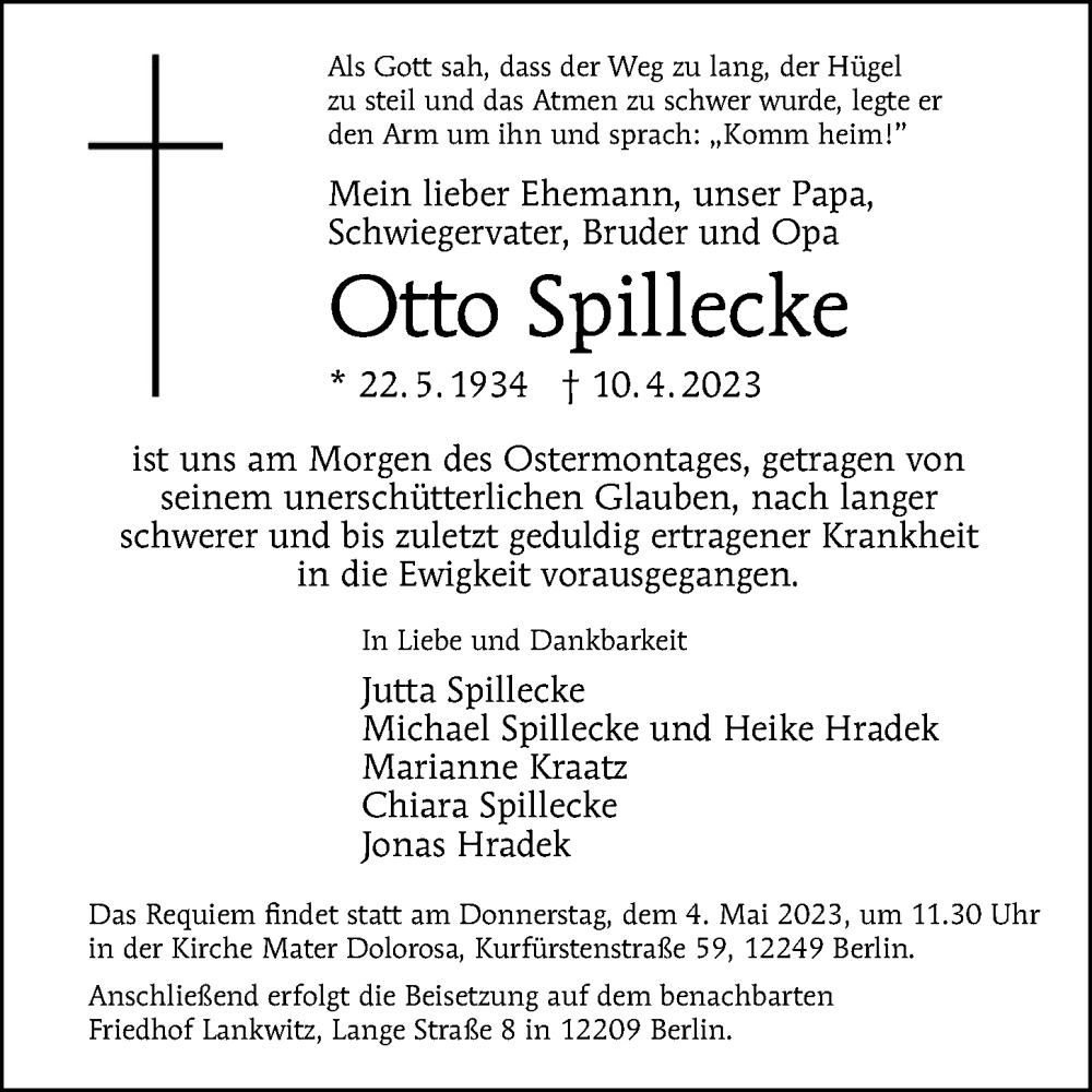  Traueranzeige für Otto Spillecke vom 23.04.2023 aus Berliner Morgenpost