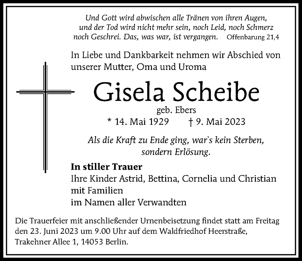  Traueranzeige für Gisela Scheibe vom 20.05.2023 aus 