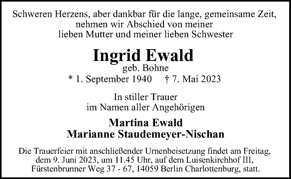  Traueranzeige für Ingrid Ewald vom 20.05.2023 aus 