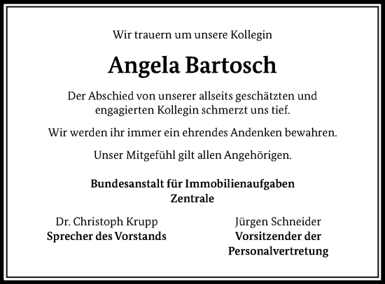 Traueranzeige von Angela Bartosch von Berliner Morgenpost
