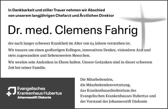 Traueranzeige von Clemens Fahrig von Berliner Morgenpost