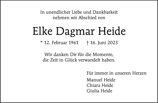 Traueranzeige von Elke Dagmar Heide von Berliner Morgenpost