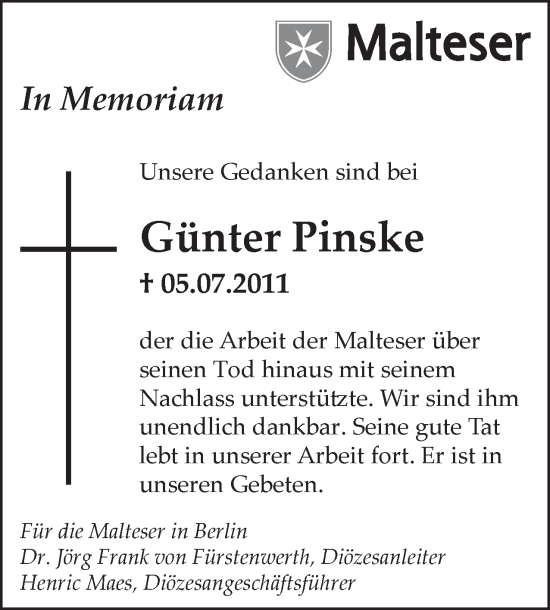 Traueranzeige von Günter Pinske 