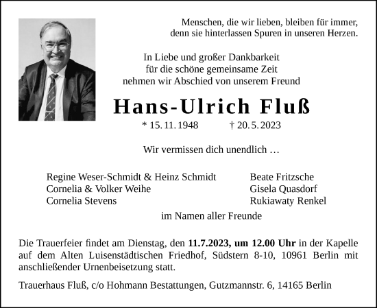 Traueranzeige von Hans-Ulrich Fluß von Berliner Morgenpost