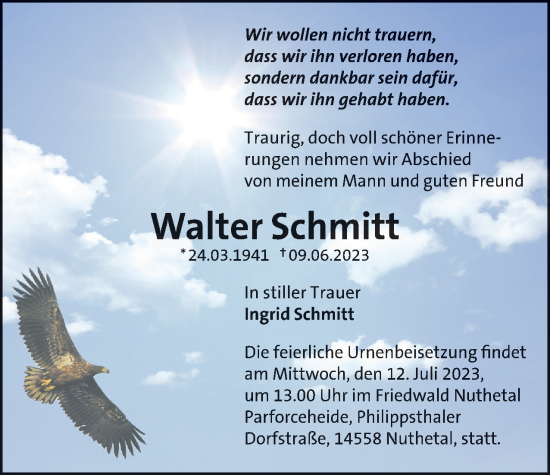 Traueranzeige von Walter Schmitt 