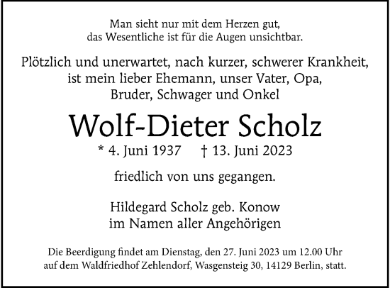 Traueranzeige von Wolf-Dieter Scholz von Berliner Morgenpost