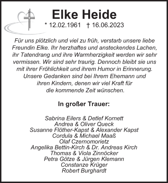 Traueranzeige von Elke Dagmar Heide von Berliner Morgenpost