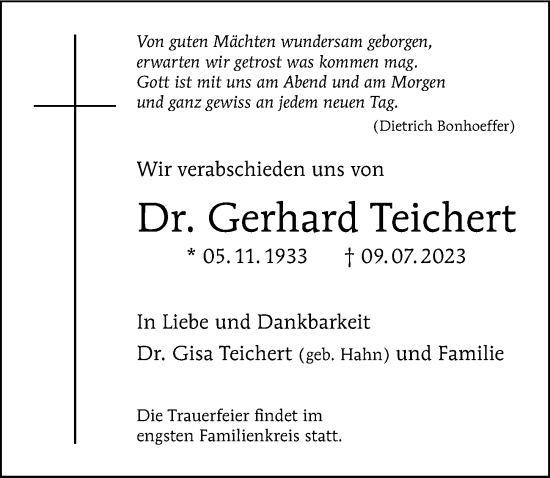 Traueranzeige von Gerhard Teichert von Berliner Morgenpost