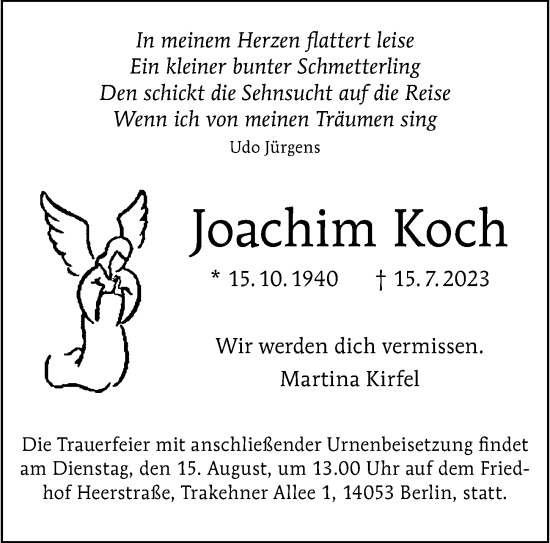 Traueranzeige von Joachim Koch von Berliner Morgenpost