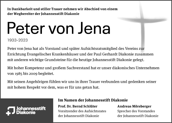Traueranzeige von Peter von Jena von Berliner Morgenpost