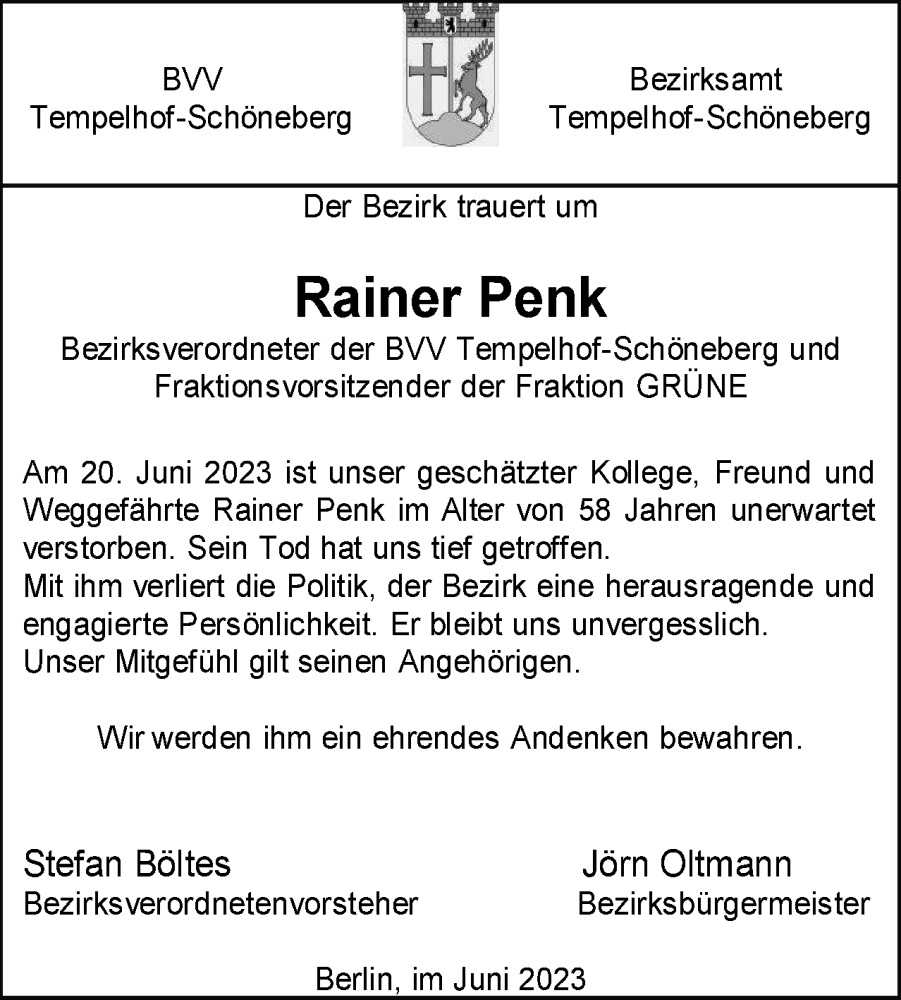  Traueranzeige für Rainer Penk vom 08.07.2023 aus 