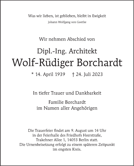 Traueranzeige von Wolf-Rüdiger Borchardt von Berliner Morgenpost