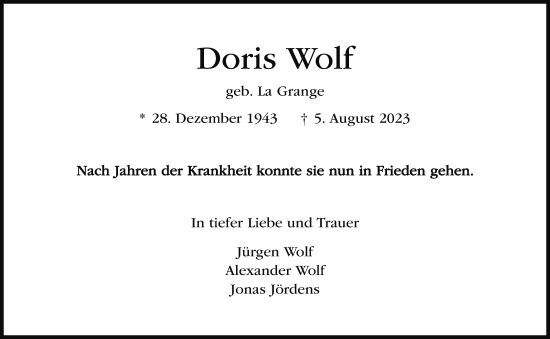 Traueranzeige von Doris Wolf von Berliner Morgenpost