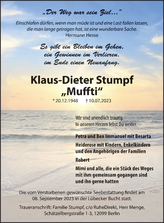 Traueranzeige von Klaus-Dieter Stumpf 