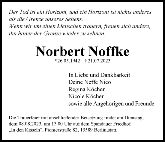 Traueranzeige von Norbert Noffke 