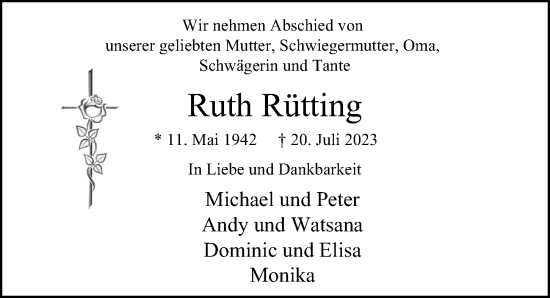 Traueranzeige von Ruth Rütting von Berliner Morgenpost