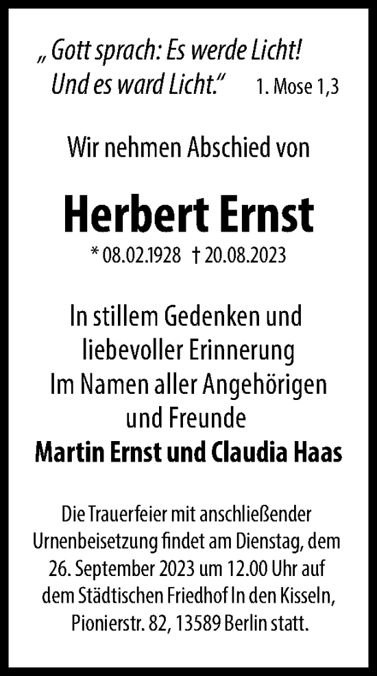 Traueranzeige von Herbert Ernst 