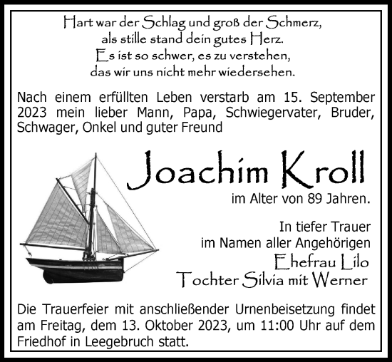 Traueranzeige von Joachim Kroll von Berliner Morgenpost