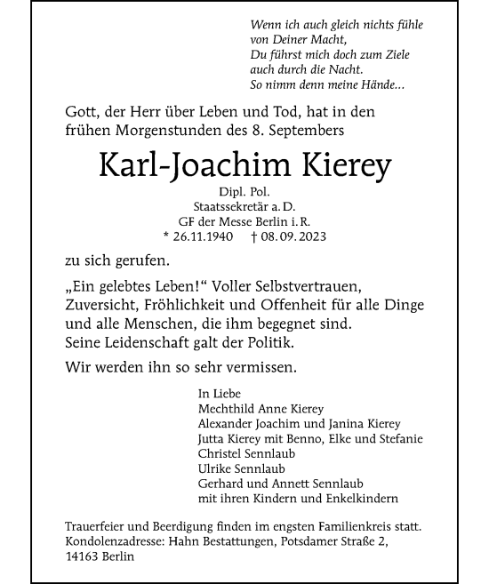 Traueranzeige von Karl-Joachim Kierey von Berliner Morgenpost