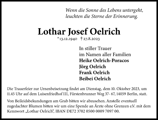 Traueranzeige von Lothar Josef Oelrich von Berliner Morgenpost