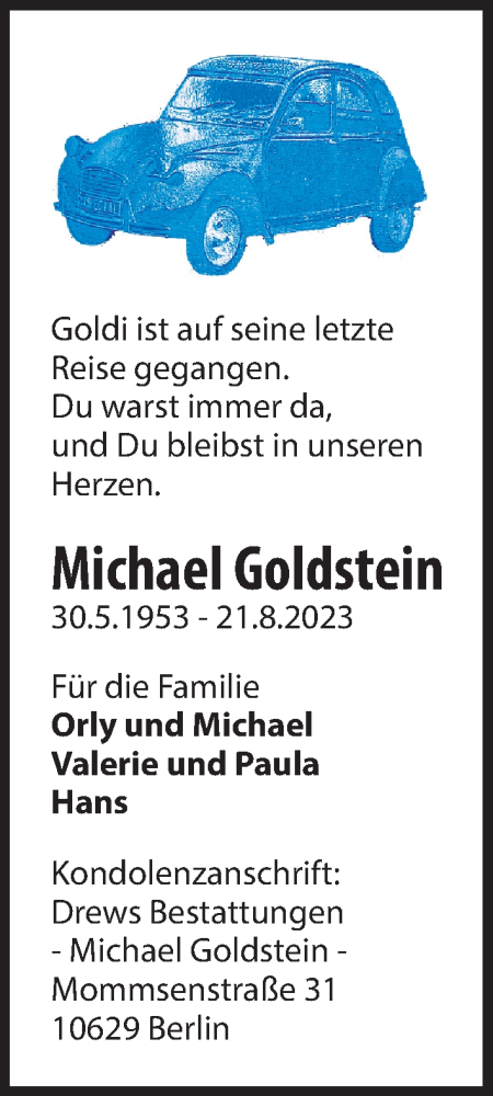 Traueranzeige von Michael Goldstein von Berliner Morgenpost