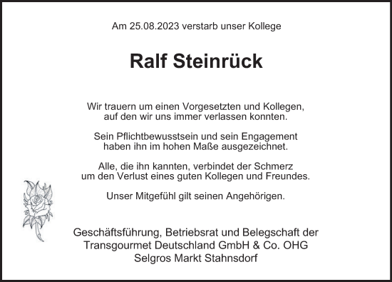 Traueranzeige von Ralf Steinrück von Berliner Morgenpost