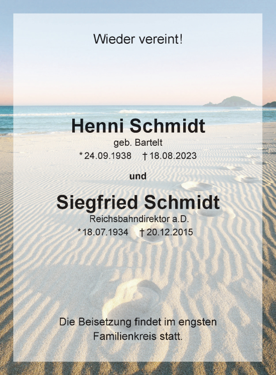 Traueranzeige von Siegfried Schmidt 