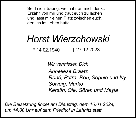 Traueranzeige von Horst Wierzchowski von Berliner Morgenpost