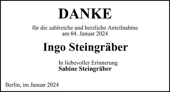 Traueranzeige von Ingo Steingräber von Berliner Morgenpost