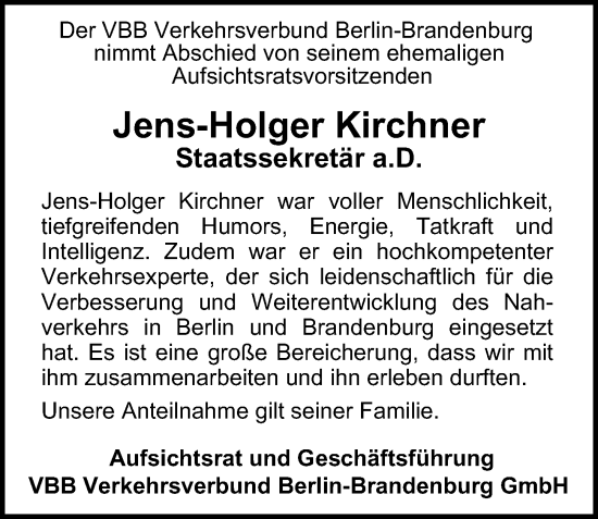 Traueranzeige von Jens-Holger Kirchner von Berliner Morgenpost
