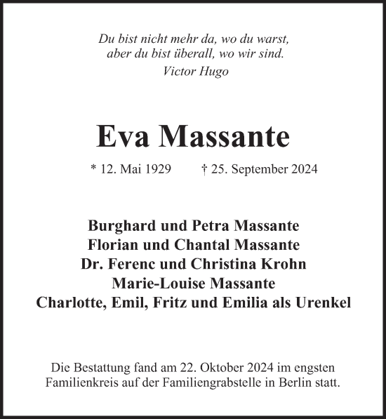 Traueranzeige von Eva Massante 