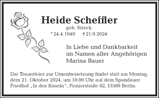 Traueranzeige von Heide Scheffler 