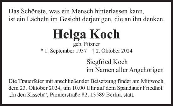 Traueranzeige von Helga Koch 