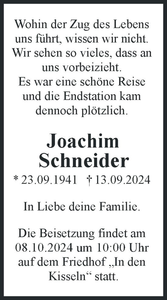 Traueranzeige von Joachim Schneider 